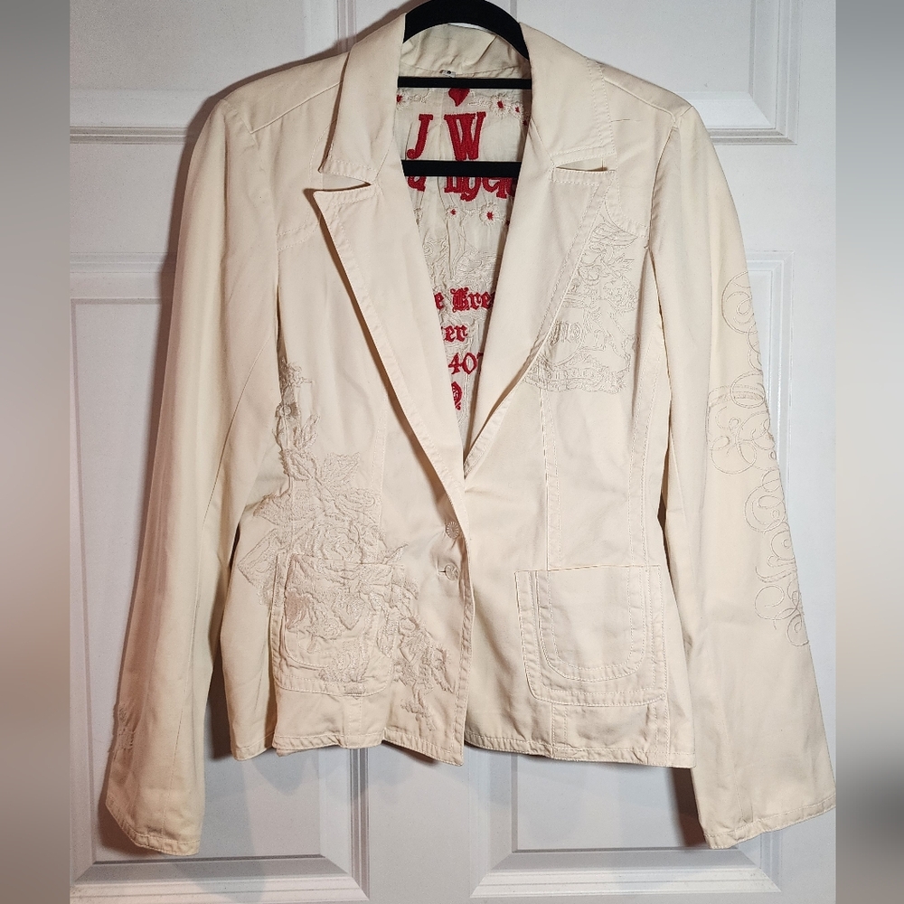 Johnny Was Los Angeles Cream White Paradise Crest Blazer Embroidered Jacket S